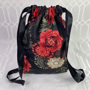 Celestial Mandala Red Floral Drawstring Backpack Cinch Bag OS